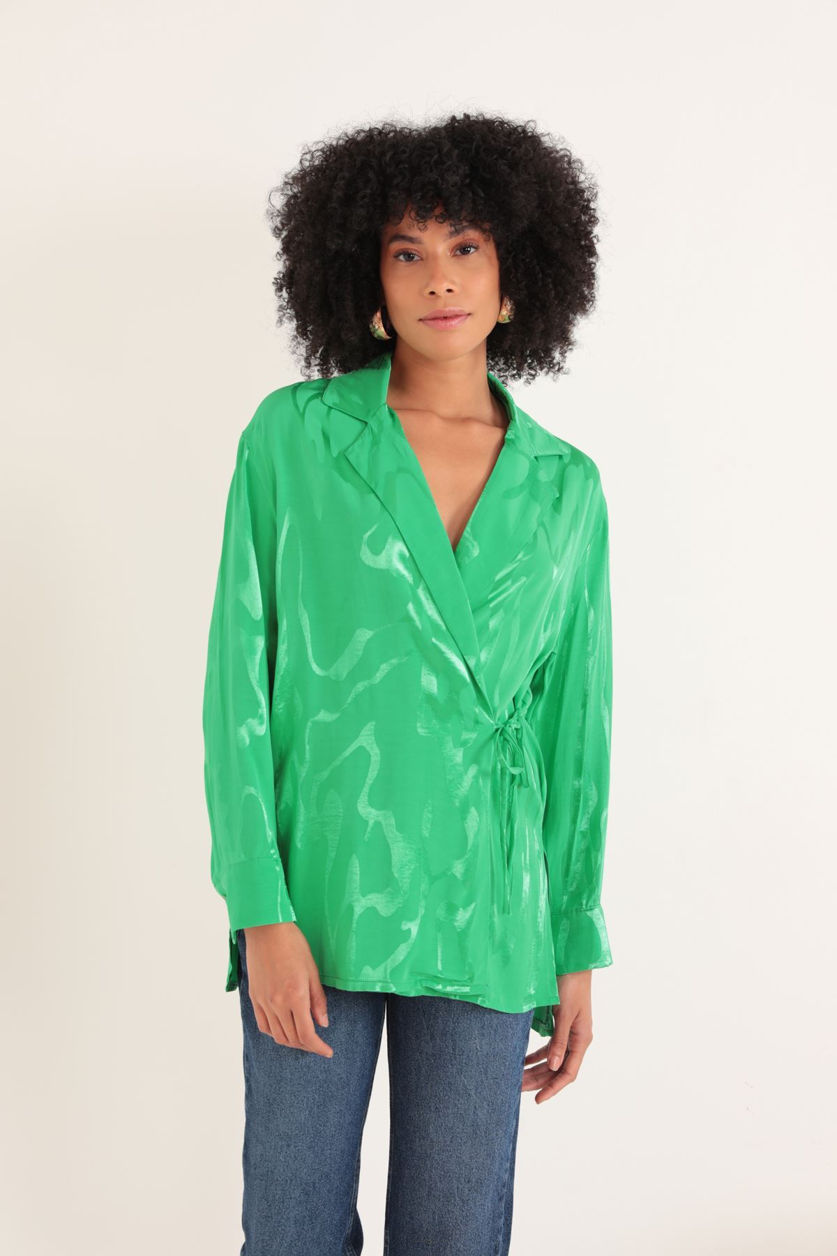 Jakar Kumaş Desenli Kadın Ceket-Yeşil