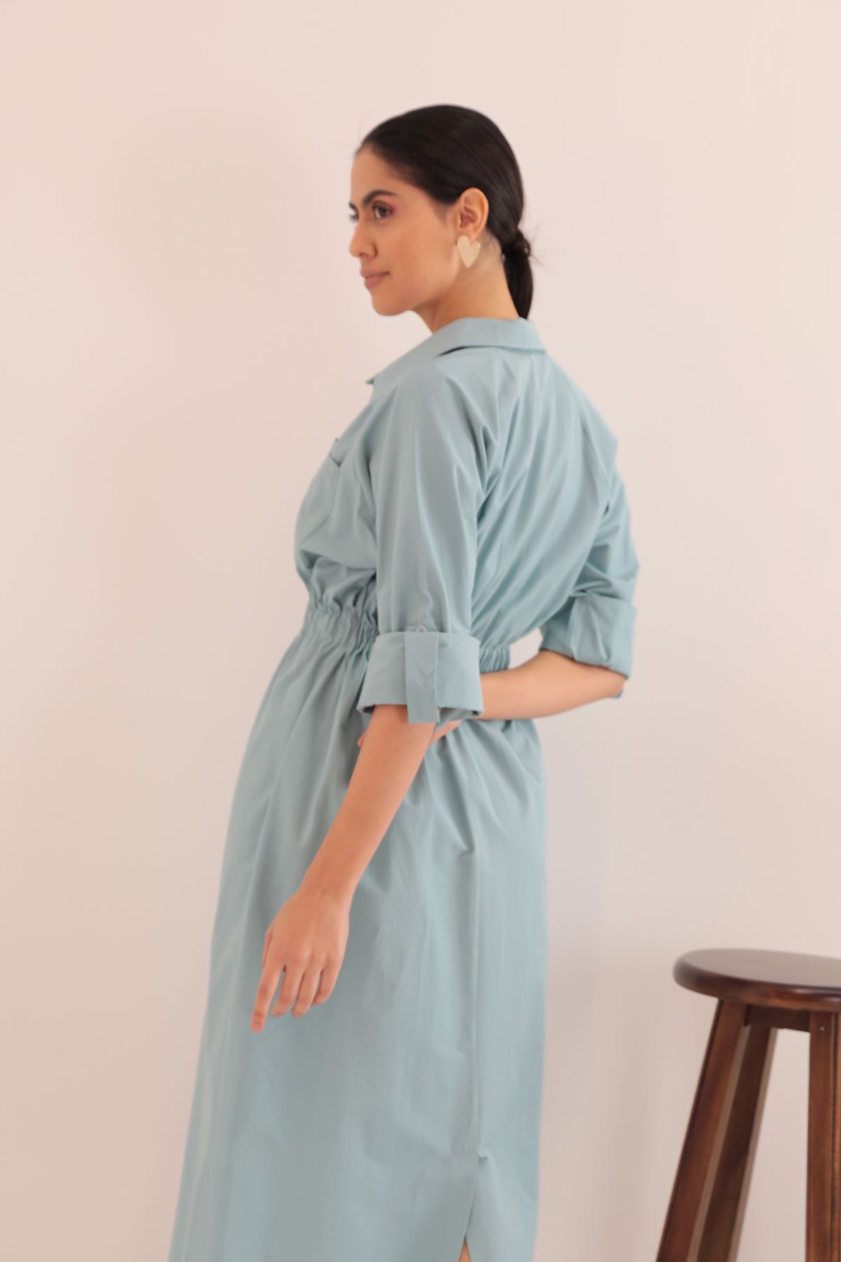 Soft Kalitesi Kumaş Beli Lastikli Kadın Elbise-Mint