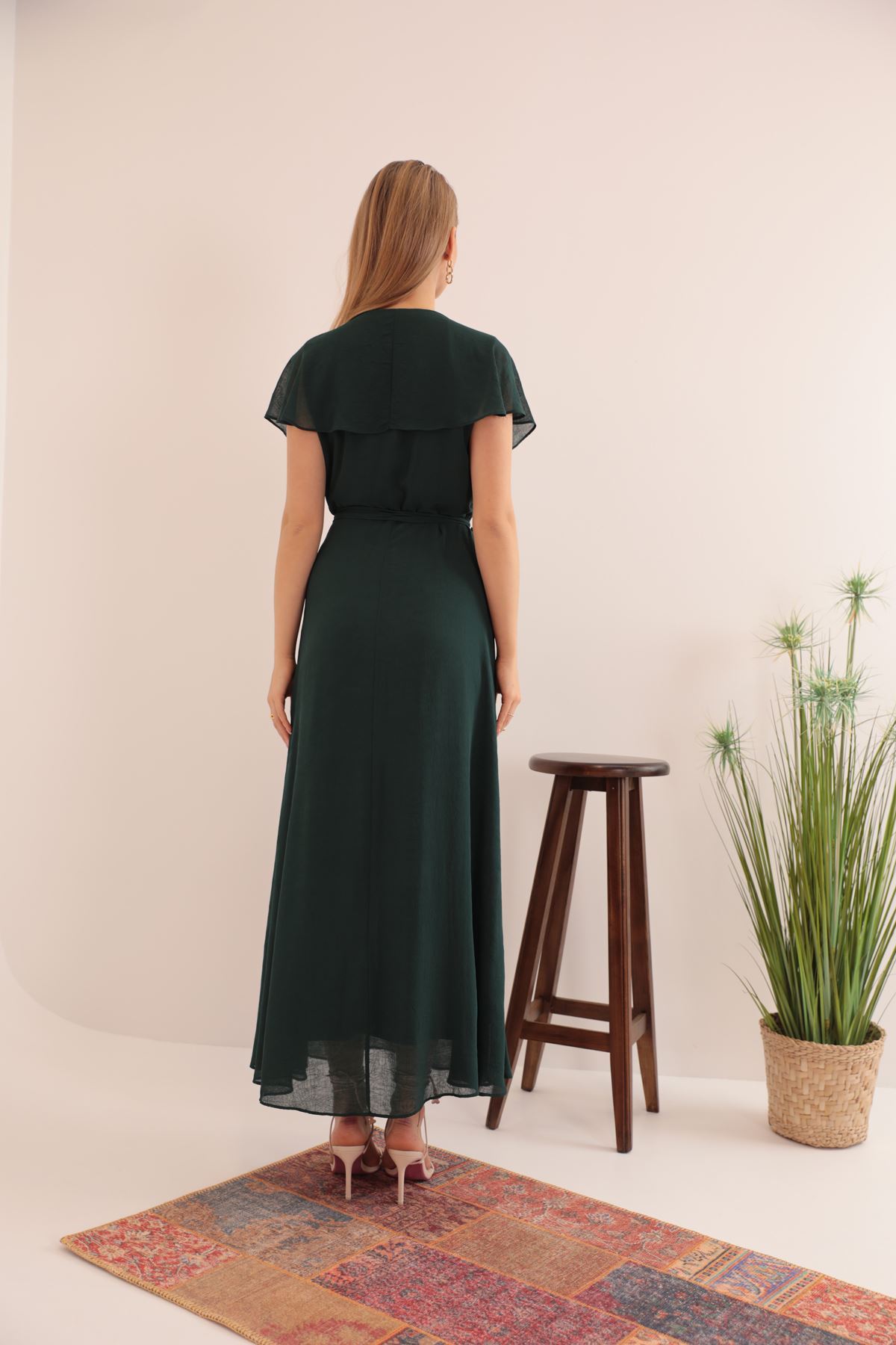 Aerobin Şifon Kumaş Kadın Allerli Elbise-Yeşil