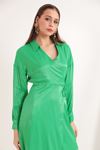 Saten Kumaş Anvelop Bağlama Detay Kadın Elbise-Yeşil