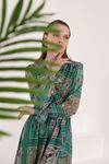 Şifon Kumaş Pach Desen Anvelop Kadın Elbise-Yeşil