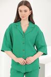 Müslin Kumaş Ceket Yaka Kadın Gömlek-Yeşil