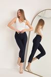 Atlas Kumaş Pileli Kadın Pantolon-Lacivert