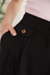 Atlas Kumaş Pileli Şalvar Kadın Pantolon-Siyah
