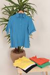 Modal Kumaş Kısa Kol Kadın Gömlek-Mavi