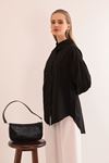 Soft Kumaş Kol Ve Arka Roba Düğme Detay Kadın Gömlek-Siyah