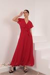 Aerobin Şifon Kumaş Kadın Allerli Elbise-Kırmızı