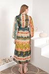 Şifon Kumaş Batik Desen Anvelop Kadın Elbise-YAĞ YEŞİLİ