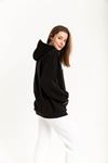 Şardonlu 3 İplik Kumaş Kapüşonlu Rahat Kalıp Yazılı Kadın Sweatshirt-Siyah