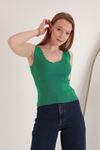 Triko Kumaş Merdiven Yaka Kadın Bluz-Yeşil
